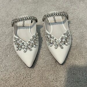 Jeffrey Campbell Lori-Lo White Patten Leather Crystal Flats